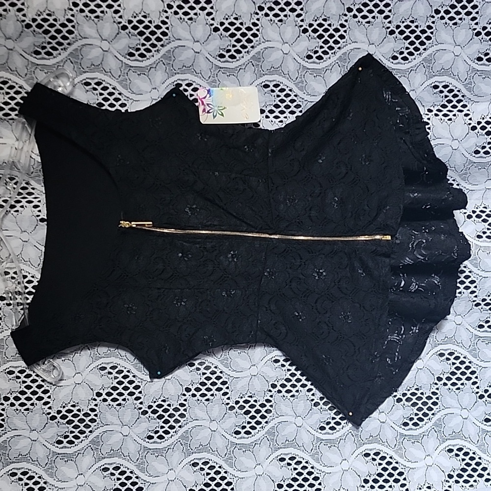 ENZO Stretch Black Lace Top Blouse